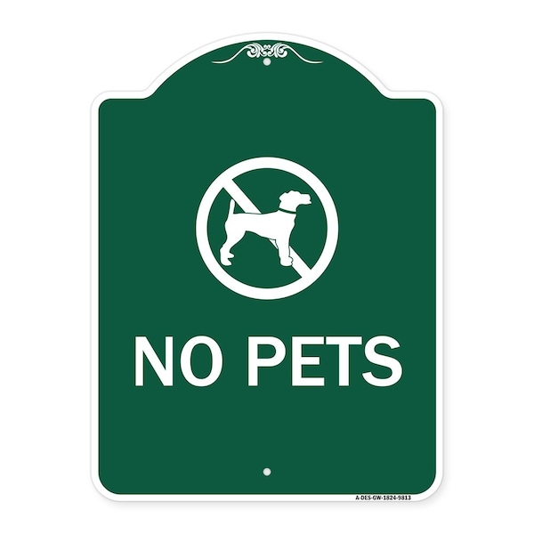 Signmission Designer Series Sign-No Pets, Green & White Heavy-Gauge Aluminum Sign, 24" x 18", GW-1824-9813 A-DES-GW-1824-9813 - main